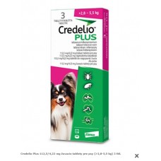 Credelio Plus 112,5/4,22 mg žuvacie tablety pre psy (>2,8-5,5 kg) 3 tbl.